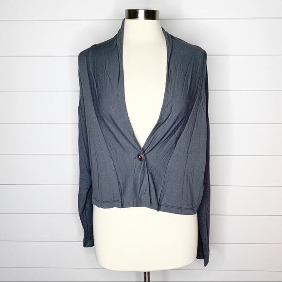 Flax Sweaters - FLAX Single Button Lightweight Stretch Cardigan Sweater Grey Size Small